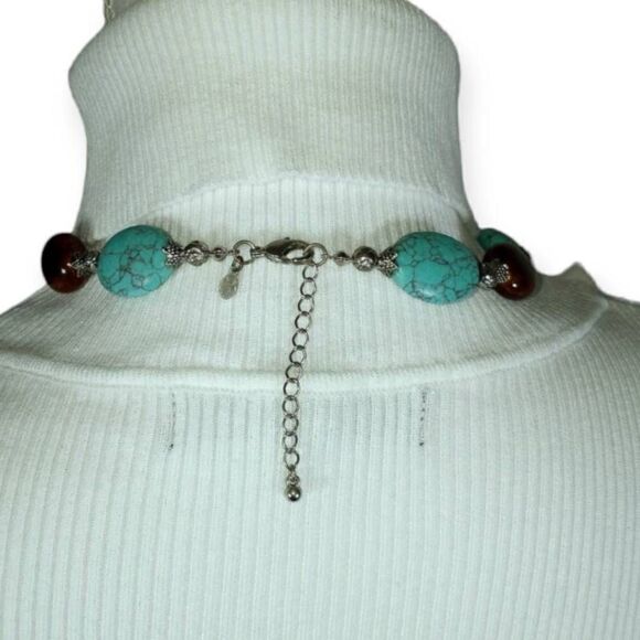 TURQUOISE & BROWN NECKLACE & BRACELET SET OS EUC. - Picture 2 of 2